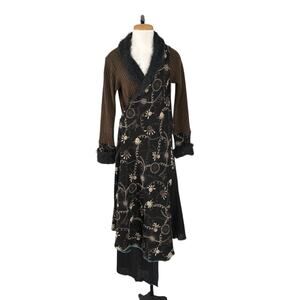 Aimee GMaxi Wrap Sweater Coat Embroidered Lagenlook Boho Hippie Woodstock Large